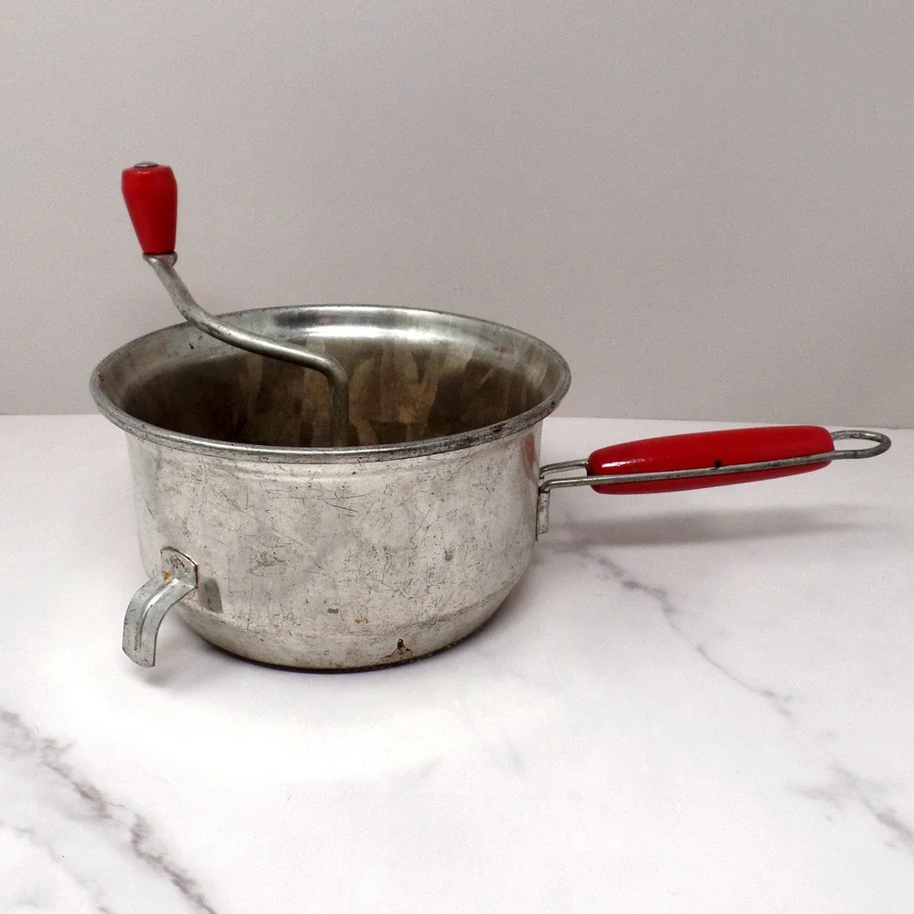 Vintage Foley Food Mill with Red Wood Hand Crank and Knob (1940s)